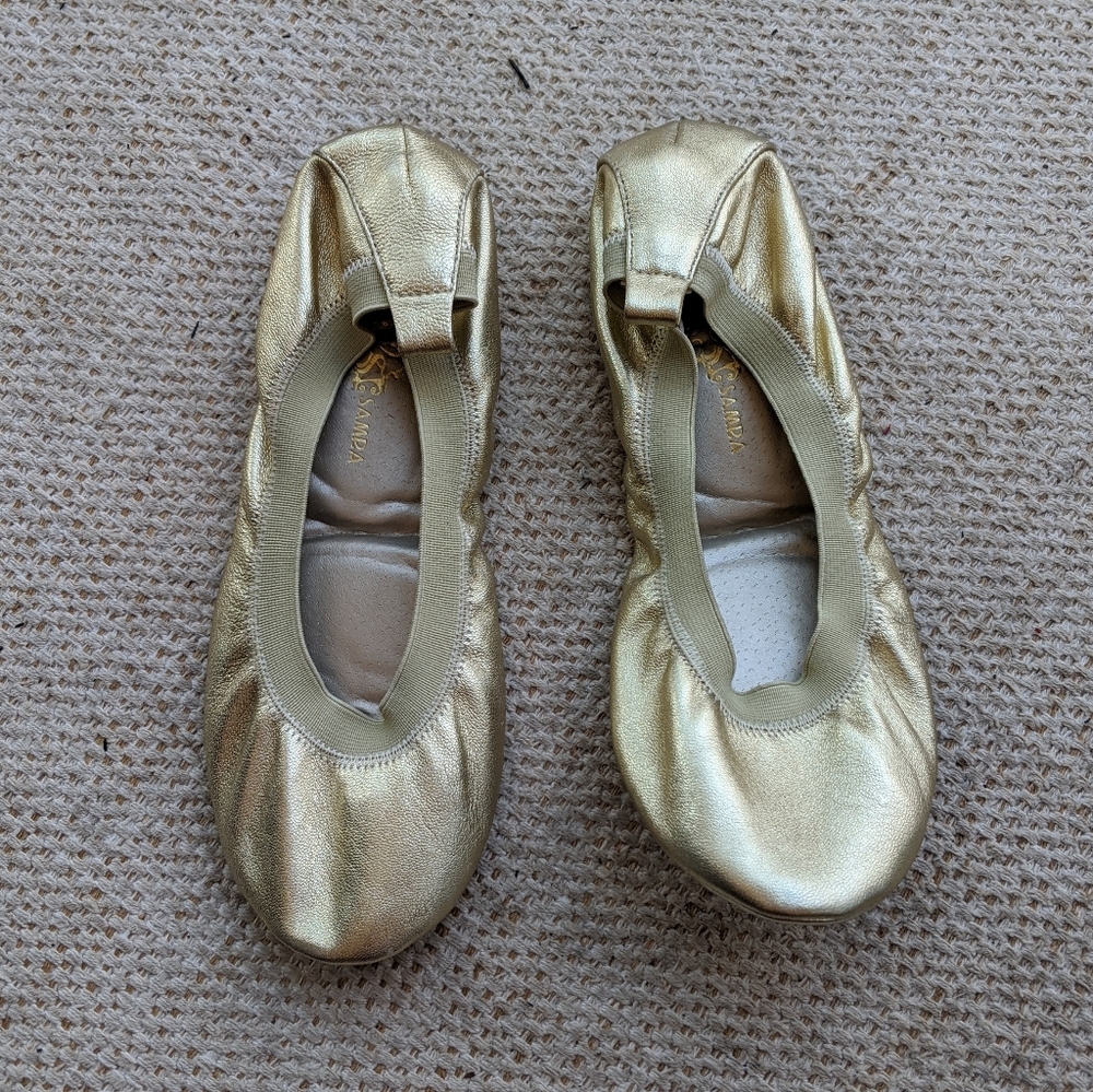 Yosi Samra gold foldable ballet flats